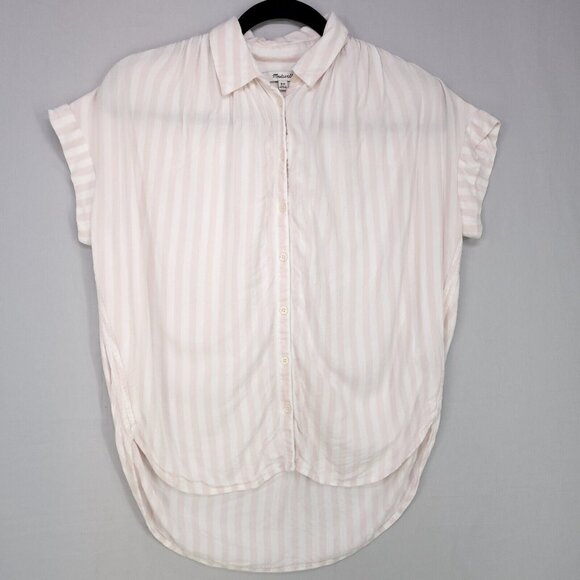 Madewell Button Up Shirt Women XXS Oversized White Striped Dolman Short Sleeve - Picture 1 of 12